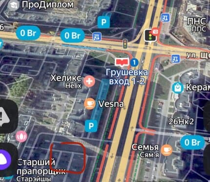 Паркинг, верхний ур., два заезда с пр. Дзержинского. 2 мин. от метро Грушевка.