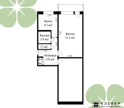 Выделенная комната в двухкомнатной квартире