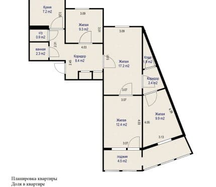 Продается 2/3 доли в 4-к квартире на Байкальской, 45